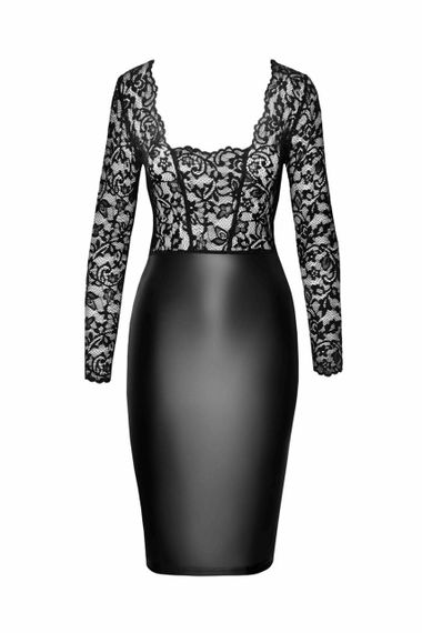 Сукня Noir Handmade F295 Euphoria, 3XL, black, мереживо, глибоке декольте, спідниця міді під латекс Sex Aura | Зображення 3