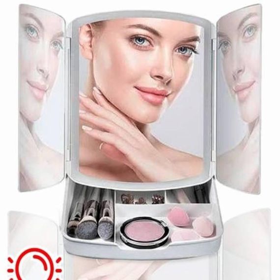 Настільне дзеркало з відсіком для зберігання косметики та підсвічуванням My fold away Біле