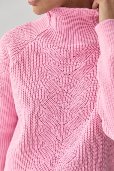 В'язаний жіночий светр із косичками - рожевий цвет, ONE SIZE (є розміри) | Зображення 3