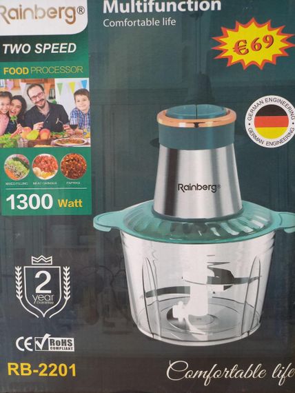 Електричний подрібнювач 2 л 4 леза з неіржавкої сталі Rainberg RB-2201 1300 Watt | Зображення 7