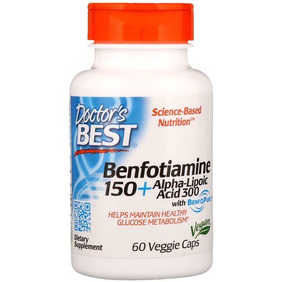 Тіамін Doctor's Best Benfotiamine 150 + Alpha-Lipoic Acid 300 60 Veg Caps