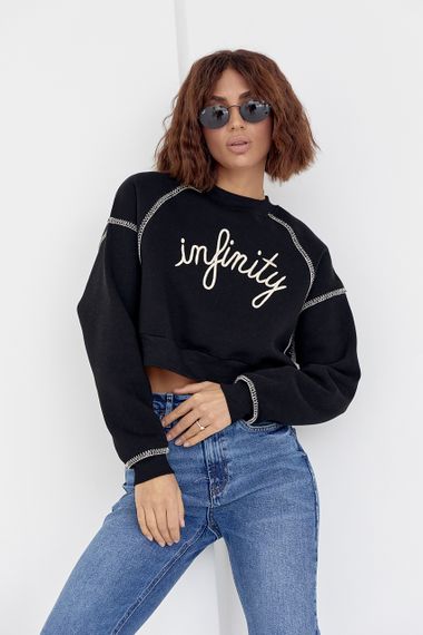 Короткий утепленный свитшот с вышитой надписью Infinity черный цвет M