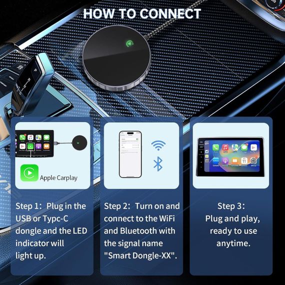 Бездротовий адаптер CarPlay Plug & Play, перетворення дротового Карплей для iPhone iOS 10+ для авто з 2015 року | Зображення 5