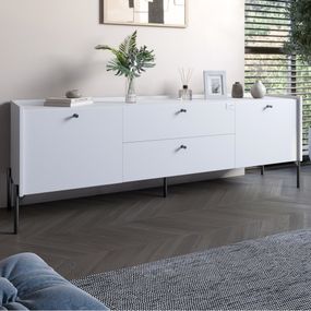 Тумба під телевізор з шухлядами LION Wood з чорними ніжками 180х50х40 см Німфея Альба (білий) (LION-043132)