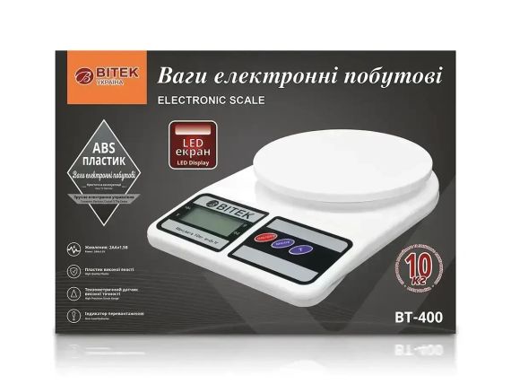 Весы кухонные электронные с платформой до 10 кг от 1г BITEK BT-400 Белые | Зображення 3