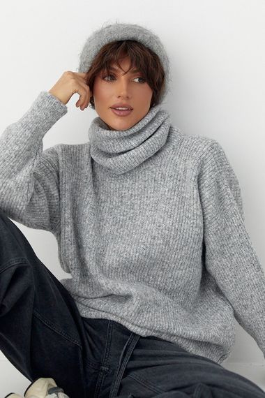 Жіноча в'язана туніка з високою горловиною - сірий цвет, ONE SIZE (є розміри)