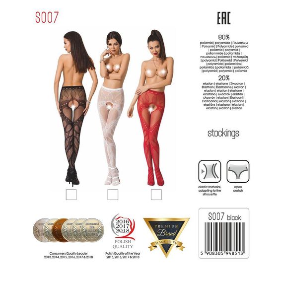 Еротичні колготки-бодістокінг Passion S007 red, гарні ажурні колготки з вирізом, S/M/L | Зображення 4