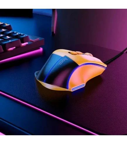 Игровая компьютерная мышь Hoco GM31 (USB / кабель 1.5м) / 7 кнопок и RGB подсветка / (черный с желтым) | Зображення 1