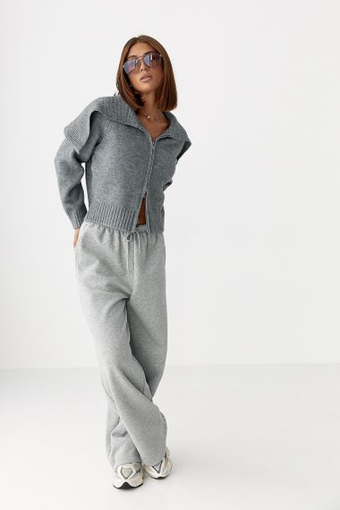 В'язаний укорочений жіночий кардиган на блискавці - сірий цвет, ONE SIZE (є розміри) | Зображення 2