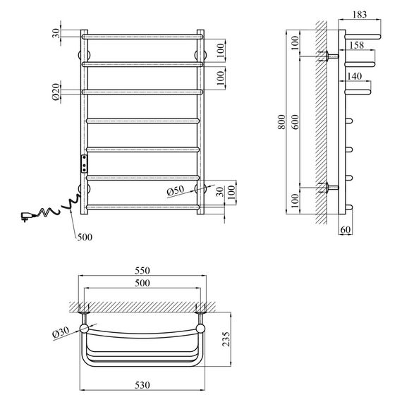 Сушарка для рушників електрична KRP Prima EL800x500-7 (CV036336) | Зображення 5
