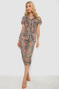 Піжама жіноча з принтом, колір бежевий, 243R19012