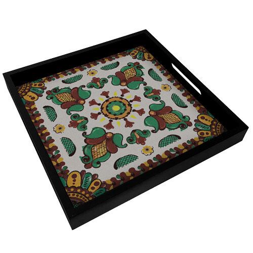 Піднос (таця) квадратний з дерева Косівський орнамент 30x30x4 см (PDN_TR003)