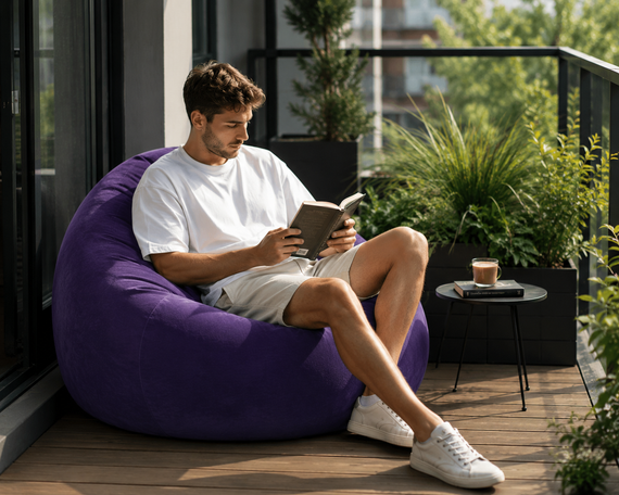 Надувное кресло-пуф Inflatable Sofa / Надувное кресло-мешок 110×110×85 см Фиолетовое | Зображення 3