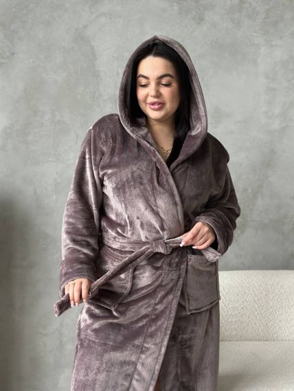 Теплий жіночий халат PLUS SIZE шоколадного кольору | Зображення 8