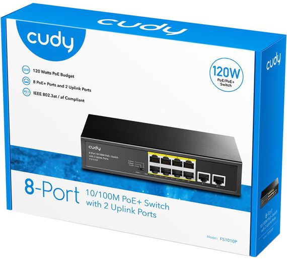 Комутатор Cudy FS1010P, 8 портовий 10/100M PoE+ Switch with 2 Uplink Ports 120W | Зображення 2