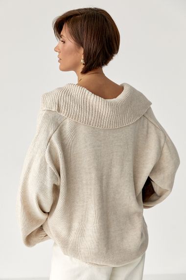 В'заний светр-поло вільного крою - бежевий цвет, ONE SIZE (є розміри) | Зображення 1