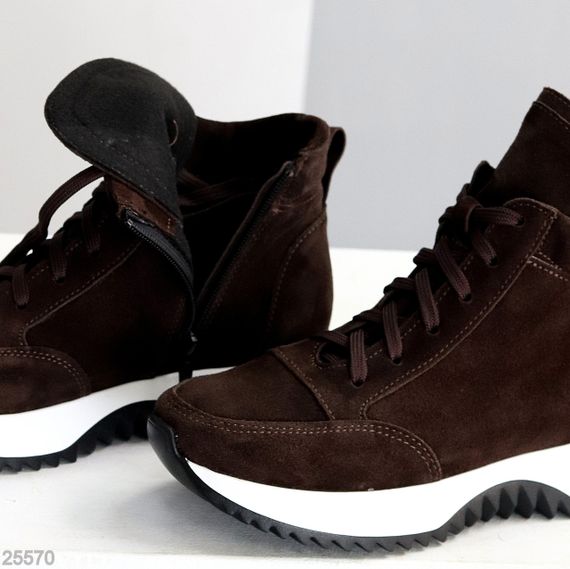 Шикарні спортивні замшеві черевики на флісі колір Шоколад | Зображення 4