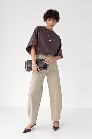 Однотонна вільна футболка з рукавами-реглан - коричневий цвет, ONE SIZE (є розміри) | Зображення 2