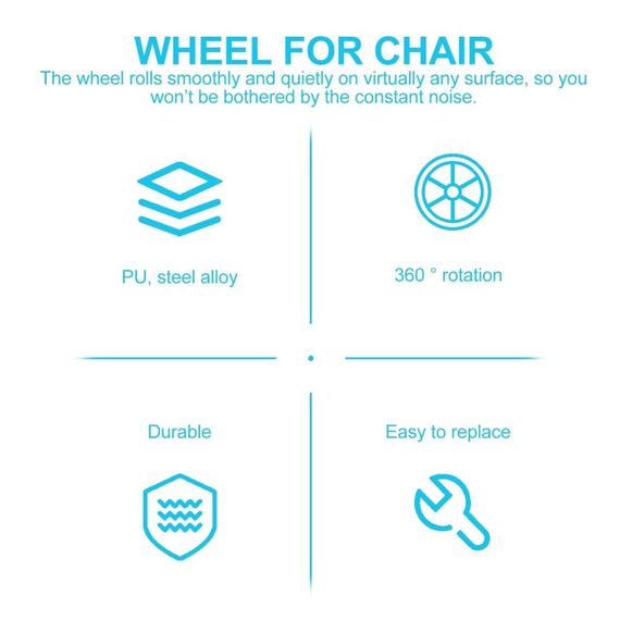 Колеса для офисного кресла набор 5 шт, колесики для стульев, мебельные универсальные полиуретановые ролики | Зображення 8