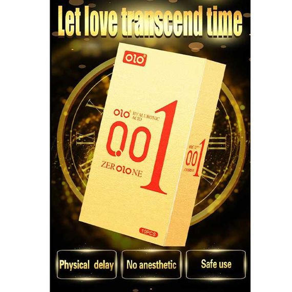 Презервативы Olo 0.01 GOLD с ребрами и пупырышками с гиалуроновой смазкой 10 шт | Зображення 2