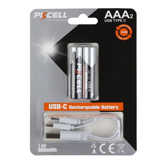 Аккумуляторная Батарейка AAA PKCELL AAA-900 USB-C 900mWh (2 шт.)