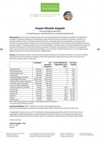 Sanct Bernhard Frauen – поддержка гормонального баланса, красоты кожи, волос и ногтей, 60 капсул | Зображення 1