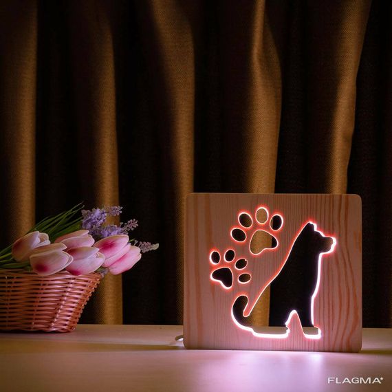 Светильник ночник ArtEco Light из дерева LED "Собака и следы" с пультом и регулировкой... | Зображення 4