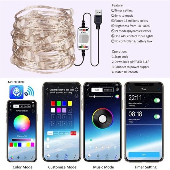 Світлодіодна гірлянда з Bluetooth та пультом RGB 10м | Зображення 1