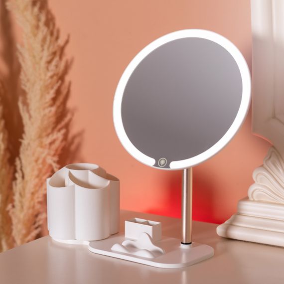 Дзеркало для макіяжу з підсвічуванням кругле настільне Ø21 см з підставкою Біле HP-10-9AW | Зображення 5