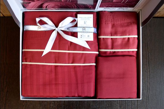 Постільна білизна First Choice Deluxe Satin 200х220 Stripe Style Dark Red | Зображення 4