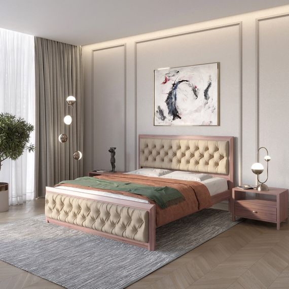 Двоспальне дерев'яне ліжко Mebigrand Барселона Б3 Горіх лісний/Аляска 23 (Бежевий) 180х190 см (MBG-12634)