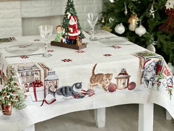 Скатертина гобеленова SURI Limaso, 137x220, Прямокутна, Новорічний, З мікрофіброю + срібним люрексом, 40% поліестер, 60% бавовна, Гобелен | Зображення 6