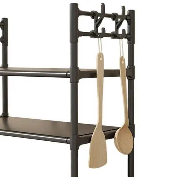 Багатофункціональна полиця для мікрохвильовки Чорна 59.5 × 50 × 33 см, для кухонного приладдя, баночок із приправами | Зображення 8