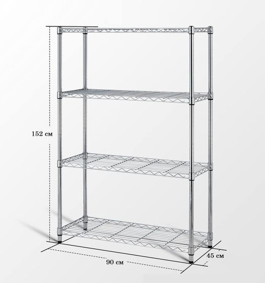 Стелаж металевий хромований розбірний на 4 полиці 90×45×152 см для дому й офісу 6L83618460 | Зображення 3