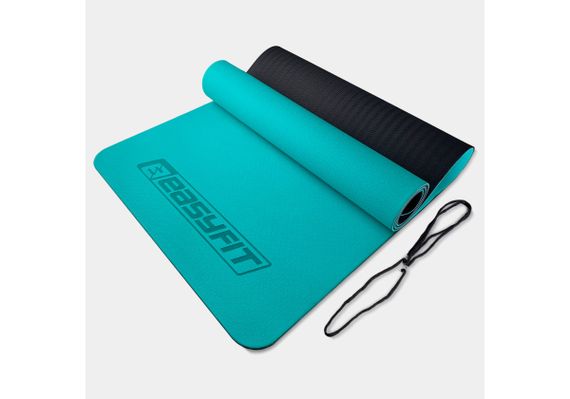 Килимок для йоги та фітнесу EasyFit TPE+TC 6 мм двошаровий м'ятний-чорний (EF-1924-MTB)