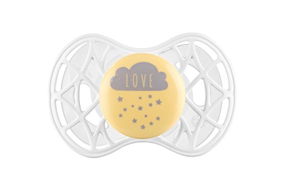 Пустышка симметрическая Nuvita NV7085 Air55 Cool 6m+ &quot;LOVE&quot; желто-серая (NV7085SC)