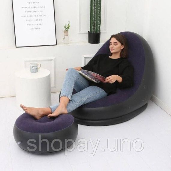 Надувное кресло с пуфом для отдыха AIR SOFA велюровое Purple DX-26 | Зображення 2