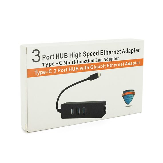 Type-C-хаб, 3хUSB 3.0 + 1 Gigabit Lan, Black, Box | Зображення 2