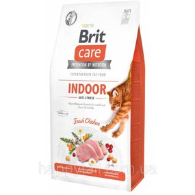 Корм сухой Brit Care Cat Grain Free Indoor Anti-stress для взрослых домашних кошек гипоаллергенный с курицей 7 кг