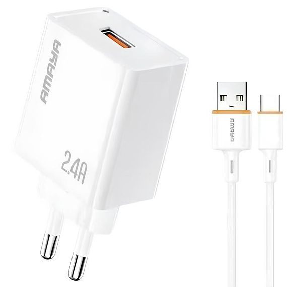 МЗП Amaya E79D 2.4A (1USB-A) + кабель USB to Type-C White