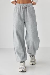 Однотонні теплі спортивні штани із затяжками внизу - світло-сірий цвет, XL (є розміри)