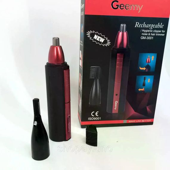 Триммер для носа и ушей, окантовки бороды и усов GEMEI GM-3001 2 в 1 аккумуляторный триммер с насадками | Зображення 4