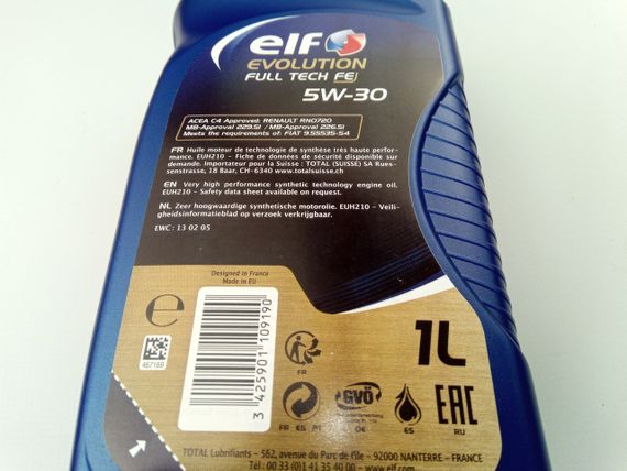 Олива моторна 5W-30 синтетична ELF Evolution Full-Tech FE 1 л. (194906) | Зображення 1