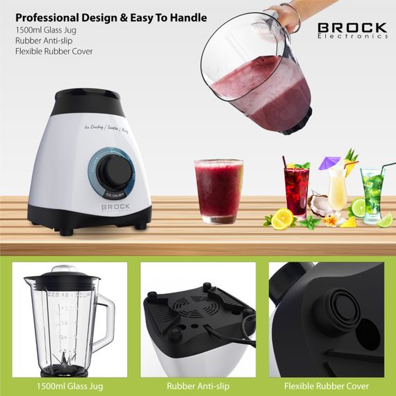 Блендер BROCK BL 1501 WH стаціонарний 500Вт/ скляна чаша 1,5л/ PULSE/ 2 швидкості/ дроблення льоду | Зображення 1