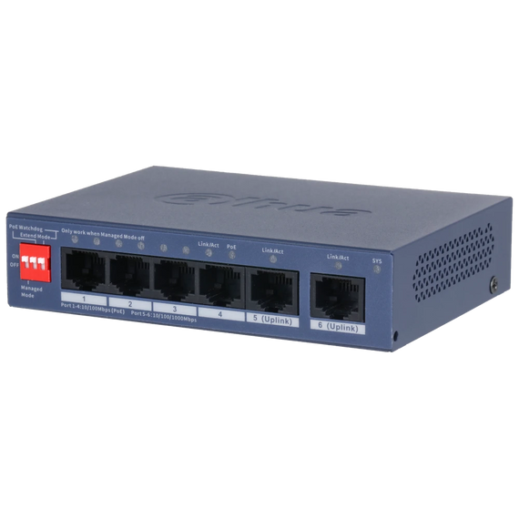 4-портовий керований PoE комутатор DH-CS4006-4ET2GT-36 з 4 портами POE 100Мбіт
