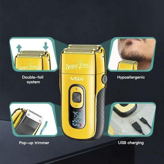 Електробритва Шейвер з дисплеєм VGR V-332. OB-660 Колір: золотий
