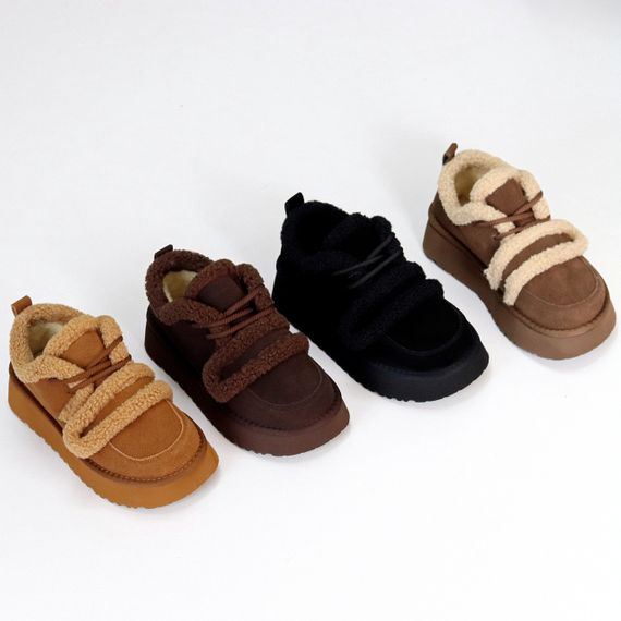 Трендовые теплые замшевые черные кроссовки-угги на липучке | Зображення 9