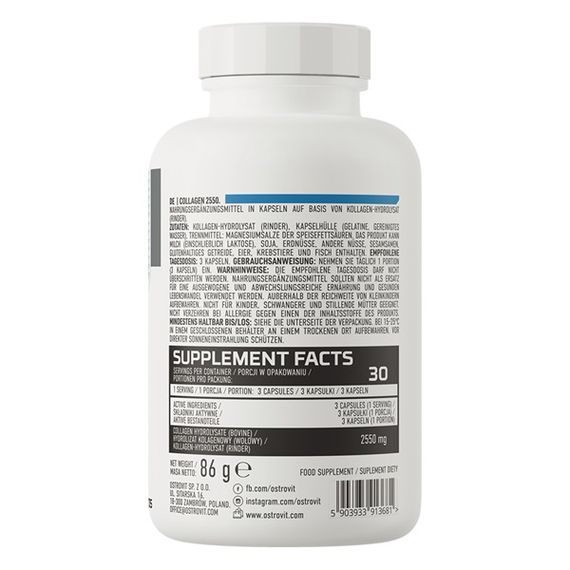 Хондропротектор (для спорту) OstroVit Collagen 850 mg (per caps) 90 Caps | Зображення 1