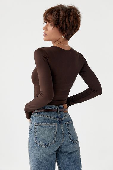 Еластичне однотонне боді - коричневий цвет, S (є розміри) | Зображення 1