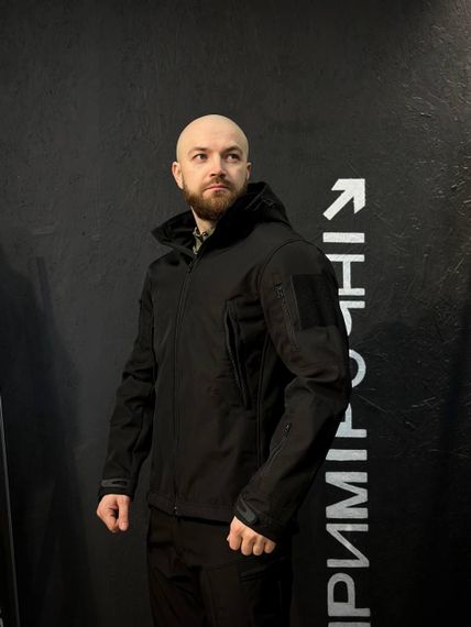 Куртка Тактична Посилена Soft Shell Чорна Black Знімний капюшон | Зображення 1
